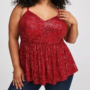 Torrid Peplum Sequin V-Neck Tank Size 0